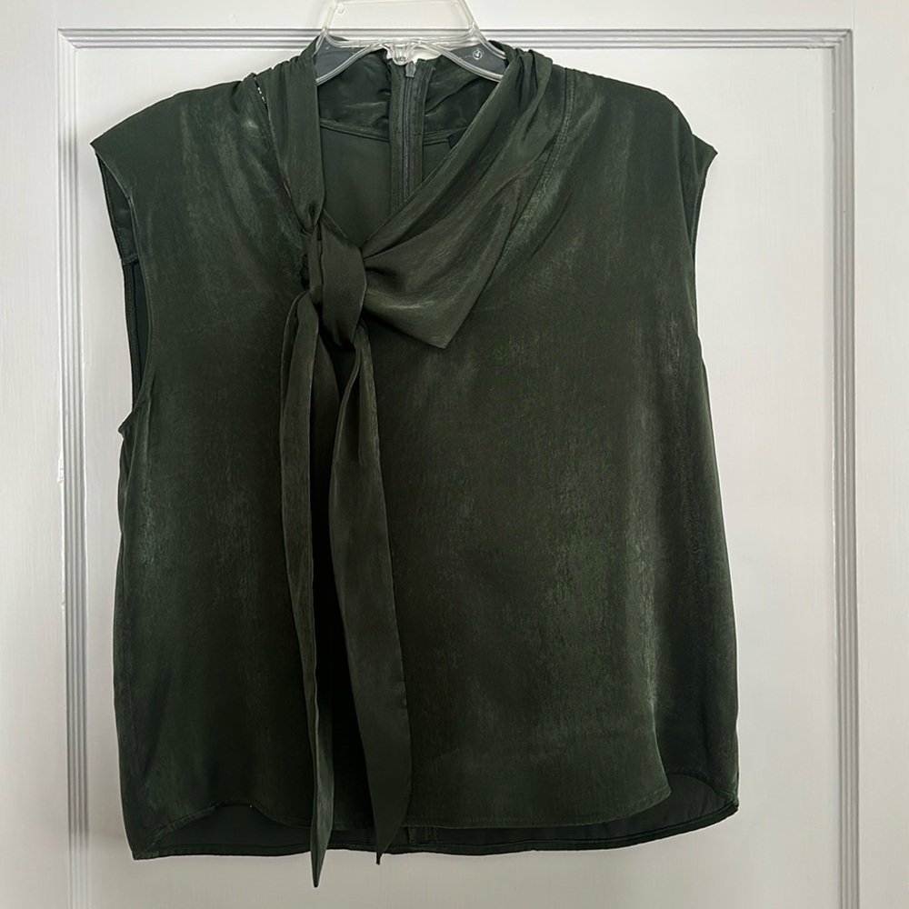 DKNY Dark Green Tie Blouse M